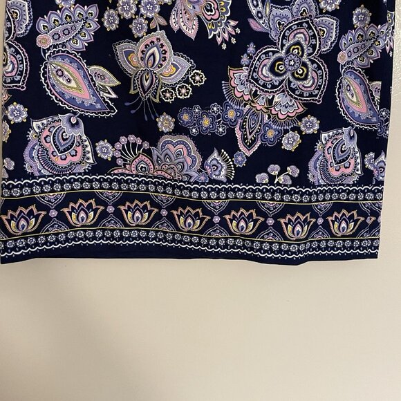 Talbots Petite Sz 8P Navy Blue Cotton Blend Preppy Paisley Canvas A-Line Skirt - Picture 4 of 10